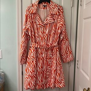 Samuel Dong Orange and White Zebra Print Trench Coat / Dress
